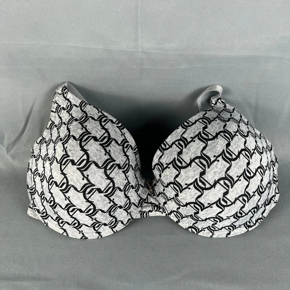 Juicy Couture Push Up Bra Womens 38DD Gray All Over Monogram Padded Underwired